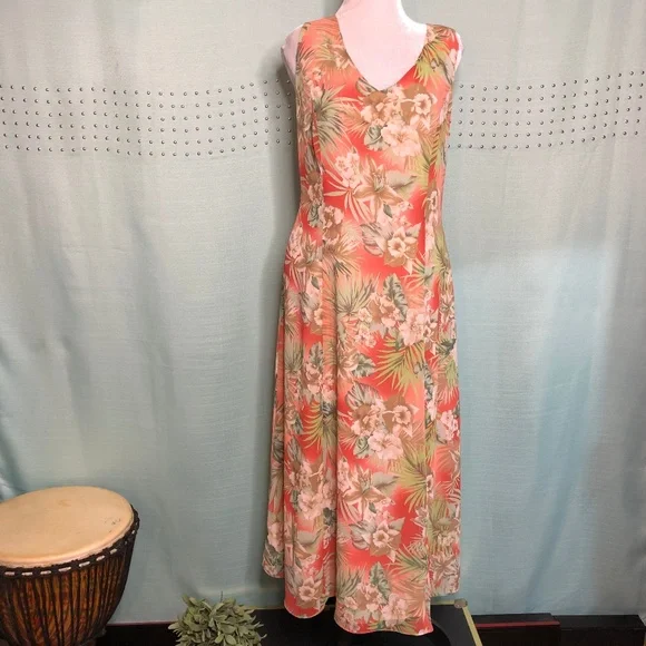 Danny & Nicole Dresses | Danny & Nicole Floral V-Neck Maxi Dress Sleeveless Lined Zipper | Color: Cream/Orange | Size: 14 | Germantexasbee's Closet
